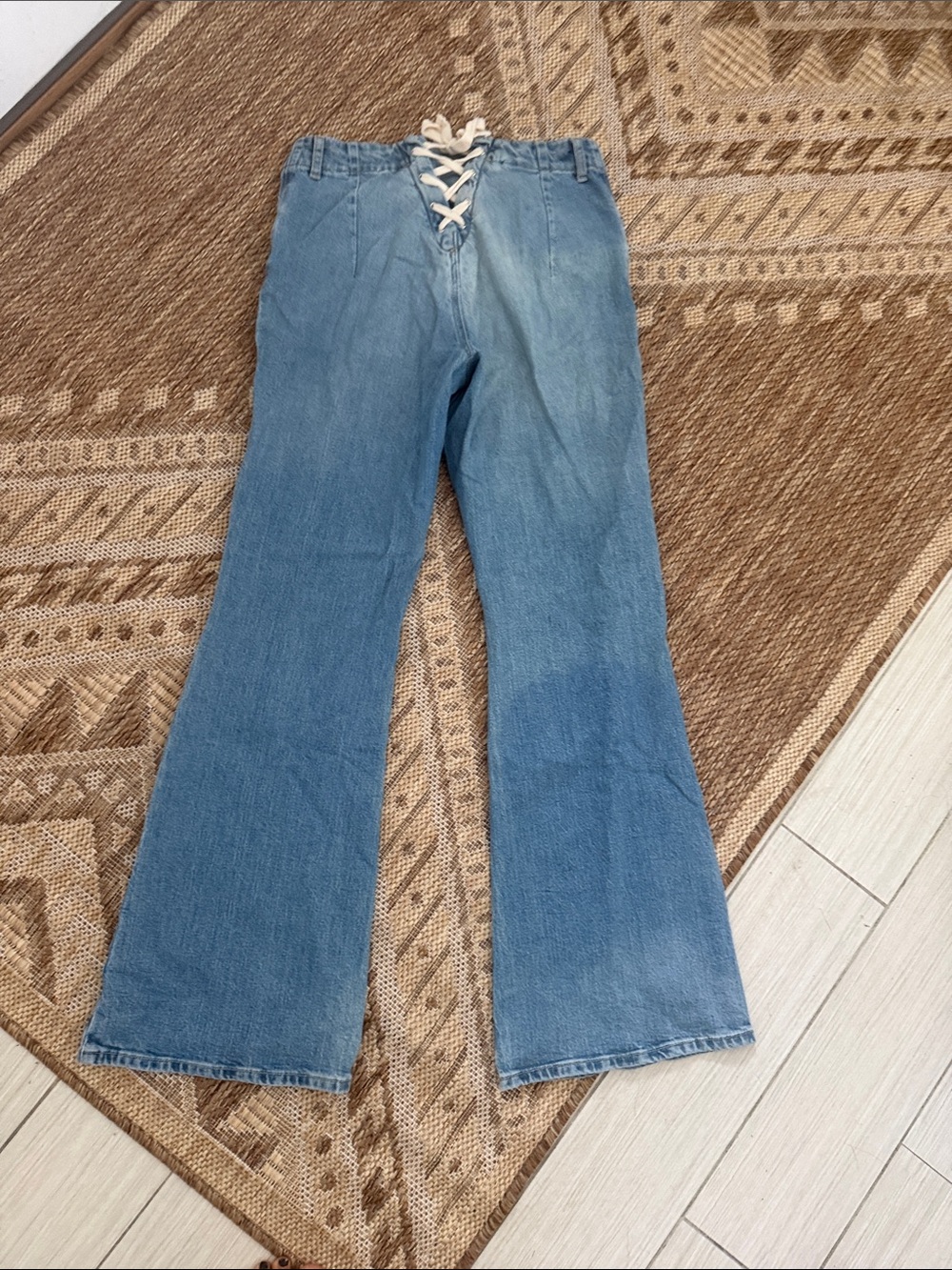 Women's Light Blue Lace-Up Flared Jeans